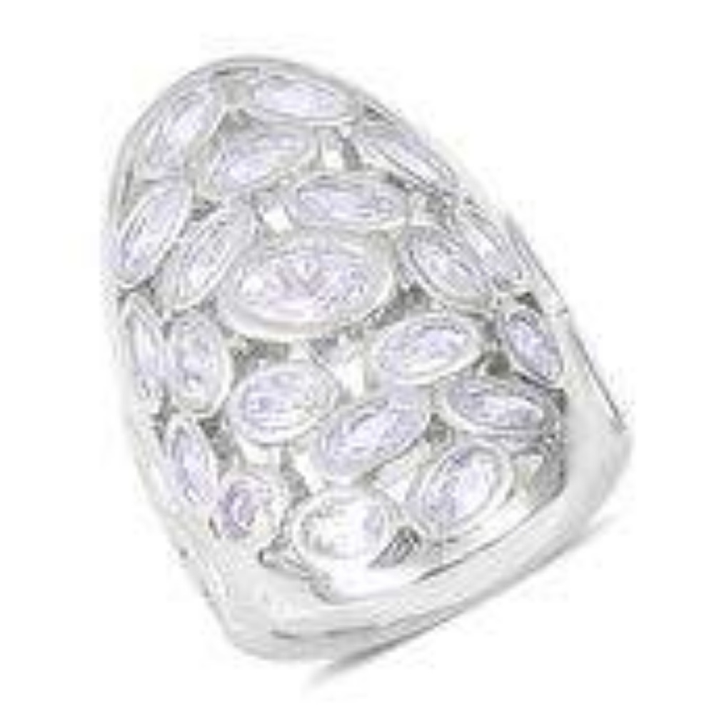 Sim White Diamond Silvertone Statement Ring NWT!